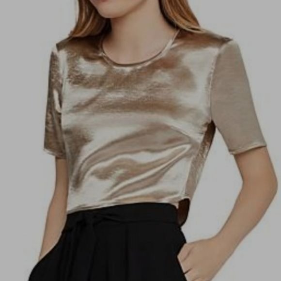BCBGeneration Metallic Crop Top Sz Small roundneck short sleeve new with defects - Picture 3 of 14
